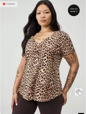 torrid Leopard Print V-Neck Tee in Brown and Cream